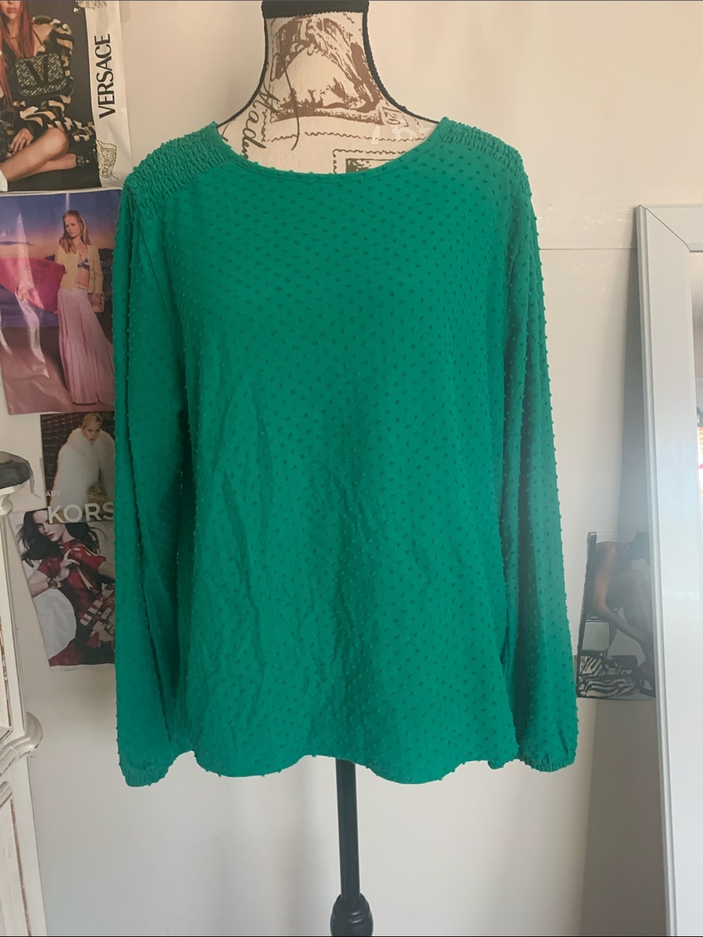 J. Crew Emerald Green Textured Long-Sleeve Top